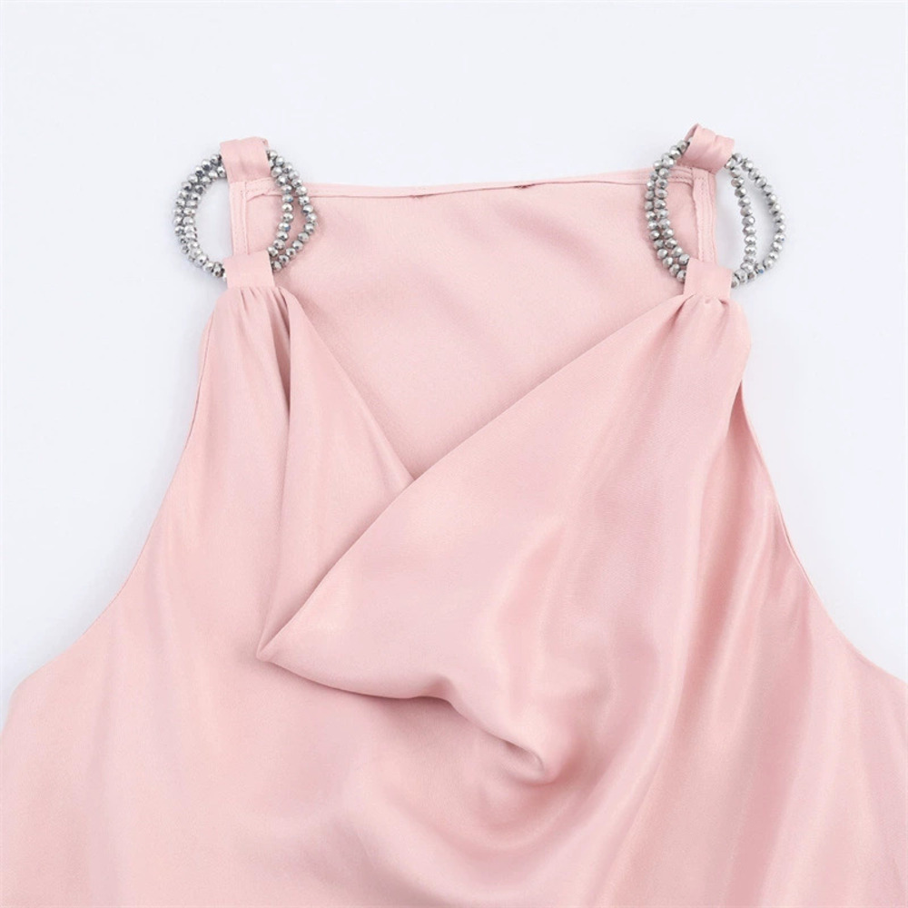 ZARA Stylish Beaded Satin Texture Sleeveless Top